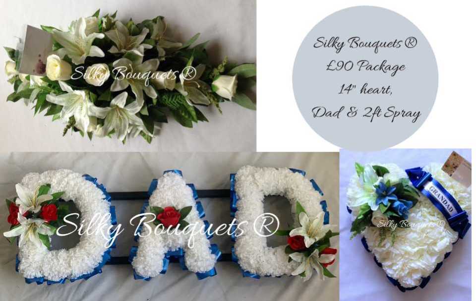 Dad Artificial Silk Funeral Flower Package Tribute Heart Letter Wreath