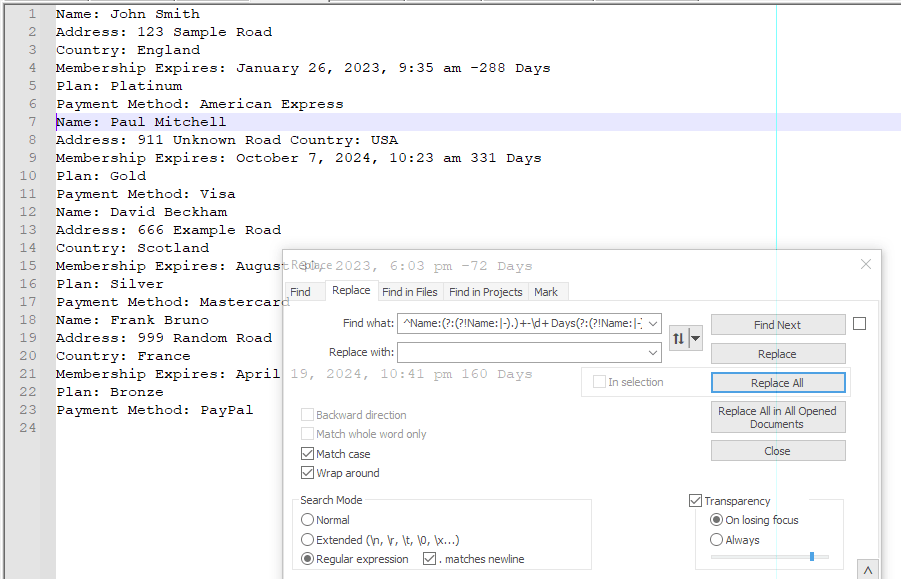 notepad++ If the Account has Expired, Delete the Account Details