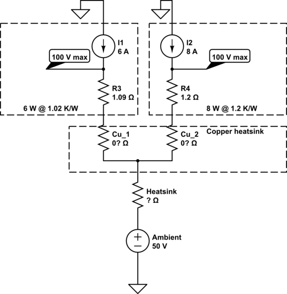 heatsink Heat sink calculation for multiple heat sources connected to