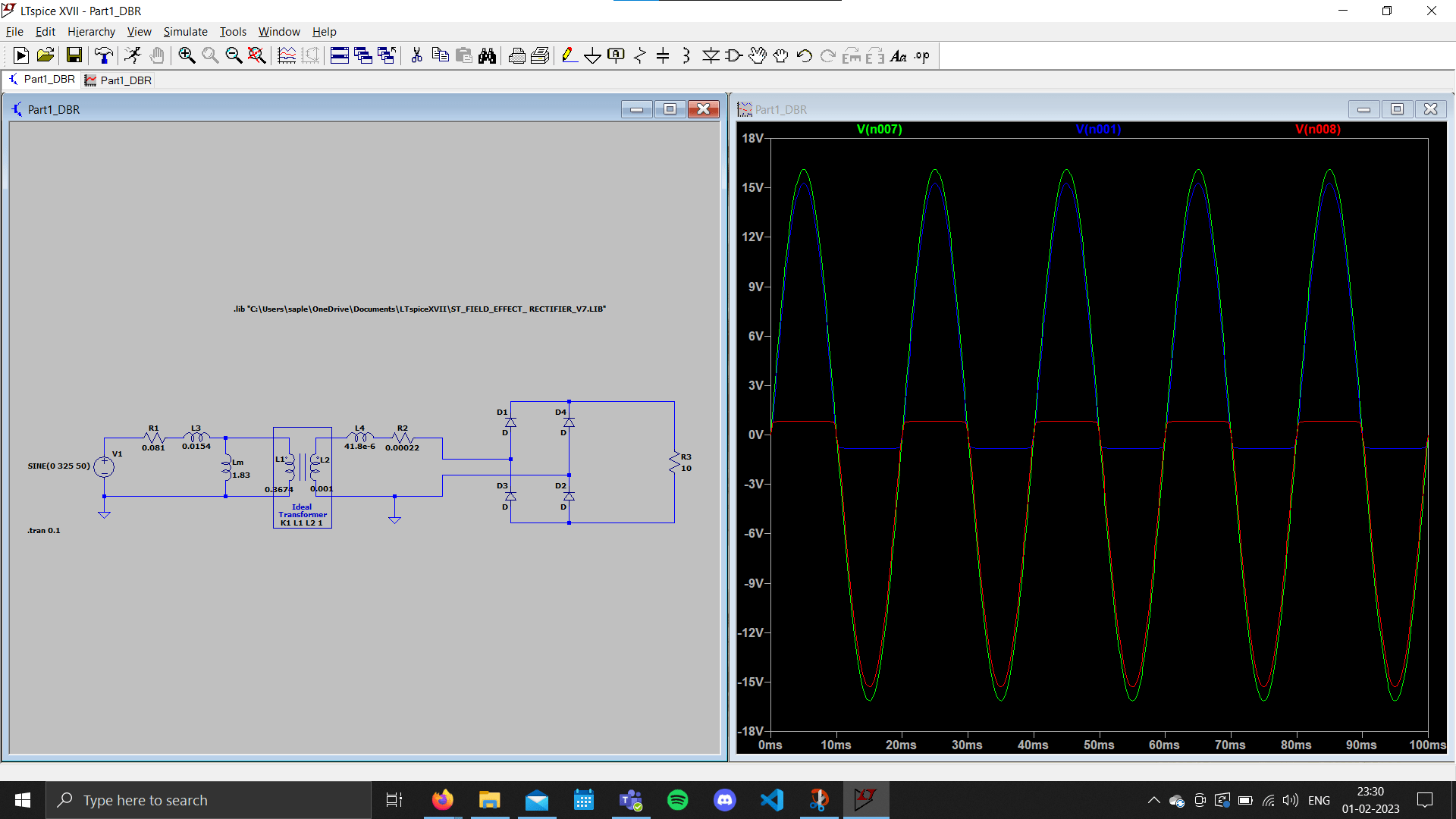 simulation My diode bridge rectifier circuit in LTspice does not work