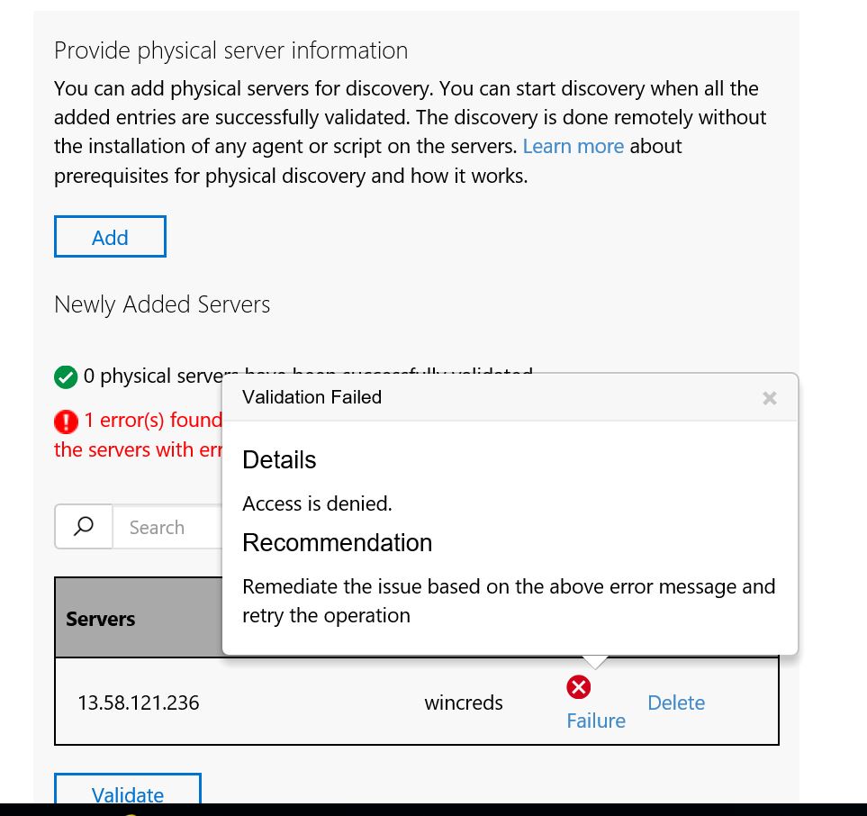 cloud throwing access denied error in azure migrate appliance while