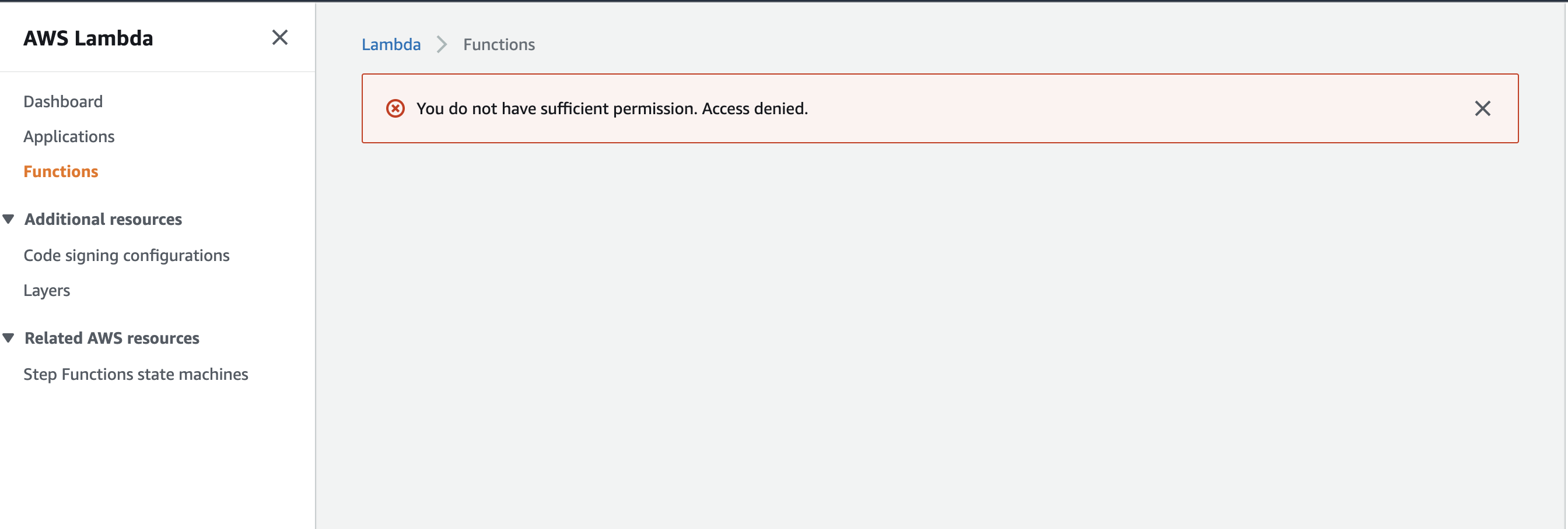 amazon web services Cannot access AWS Lambda console with the error
