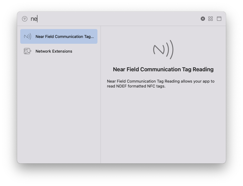 ios XCode is missing "Near Field Communication Tag Reading