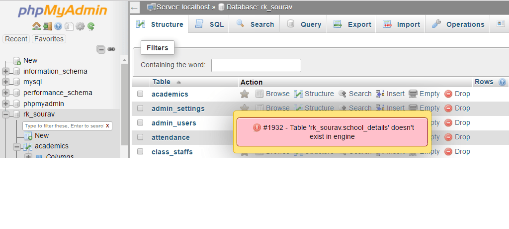 mysql 1932 table doesn't exist in engine - Stack Overflow