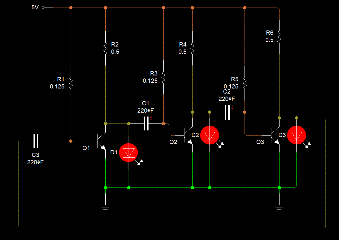 transistors Traffic light circuit does not change the LEDs