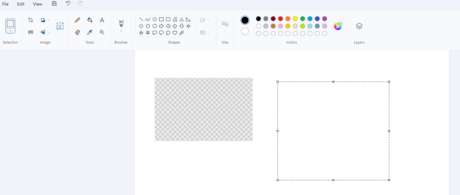 Why is Microsoft Paint giving a checkered background when I select an