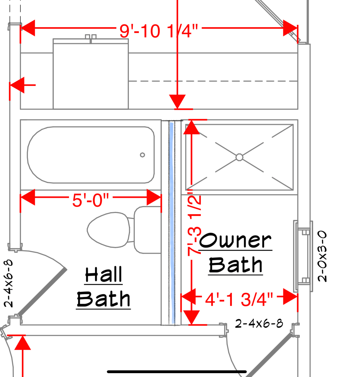 plumbing Single 2x8 Wall For BacktoBack Bathrooms with Wall Mount