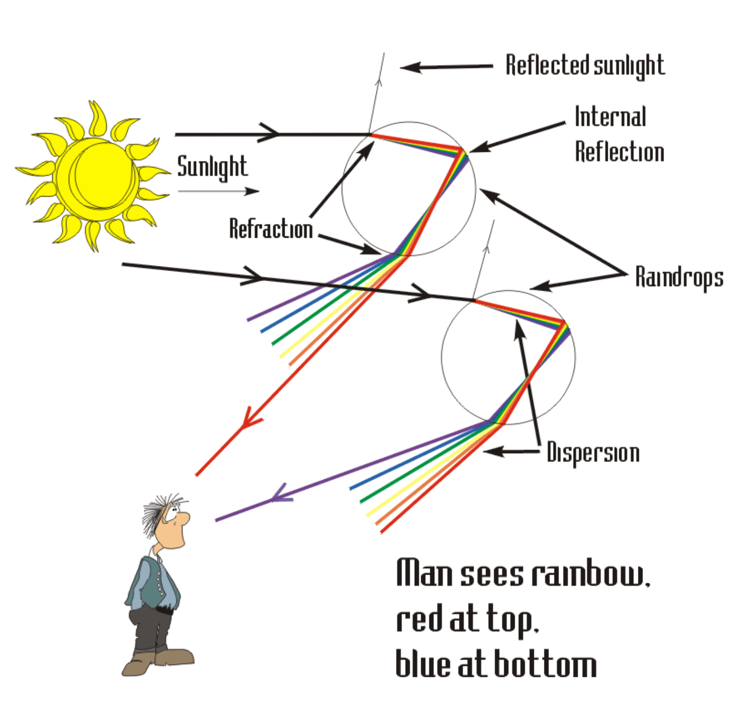 visible light How can internal reflection occur in a rainbow if the