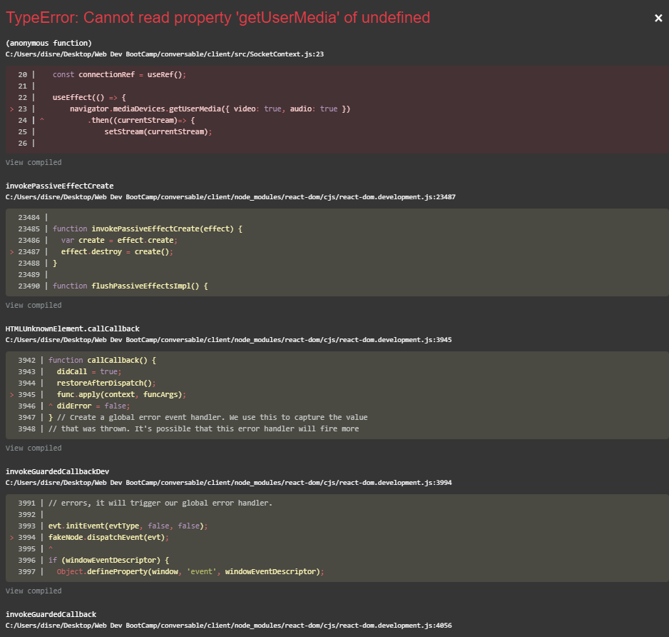node.js TypeError Cannot read property 'getUserMedia' of undefined