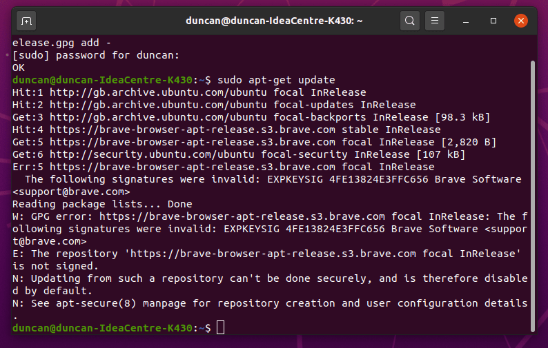 brave-browser won&rsquo;t update - Ask Ubuntu