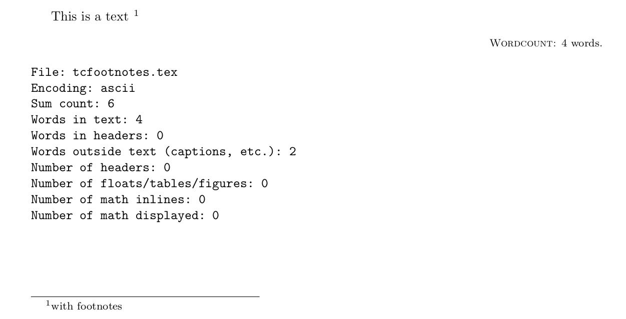 Excluding footnotes in verbatim wordcount TeX LaTeX Stack Exchange