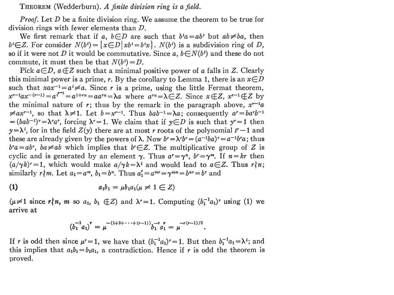 abstract algebra Understanding a proof of Wedderburn's little theorem