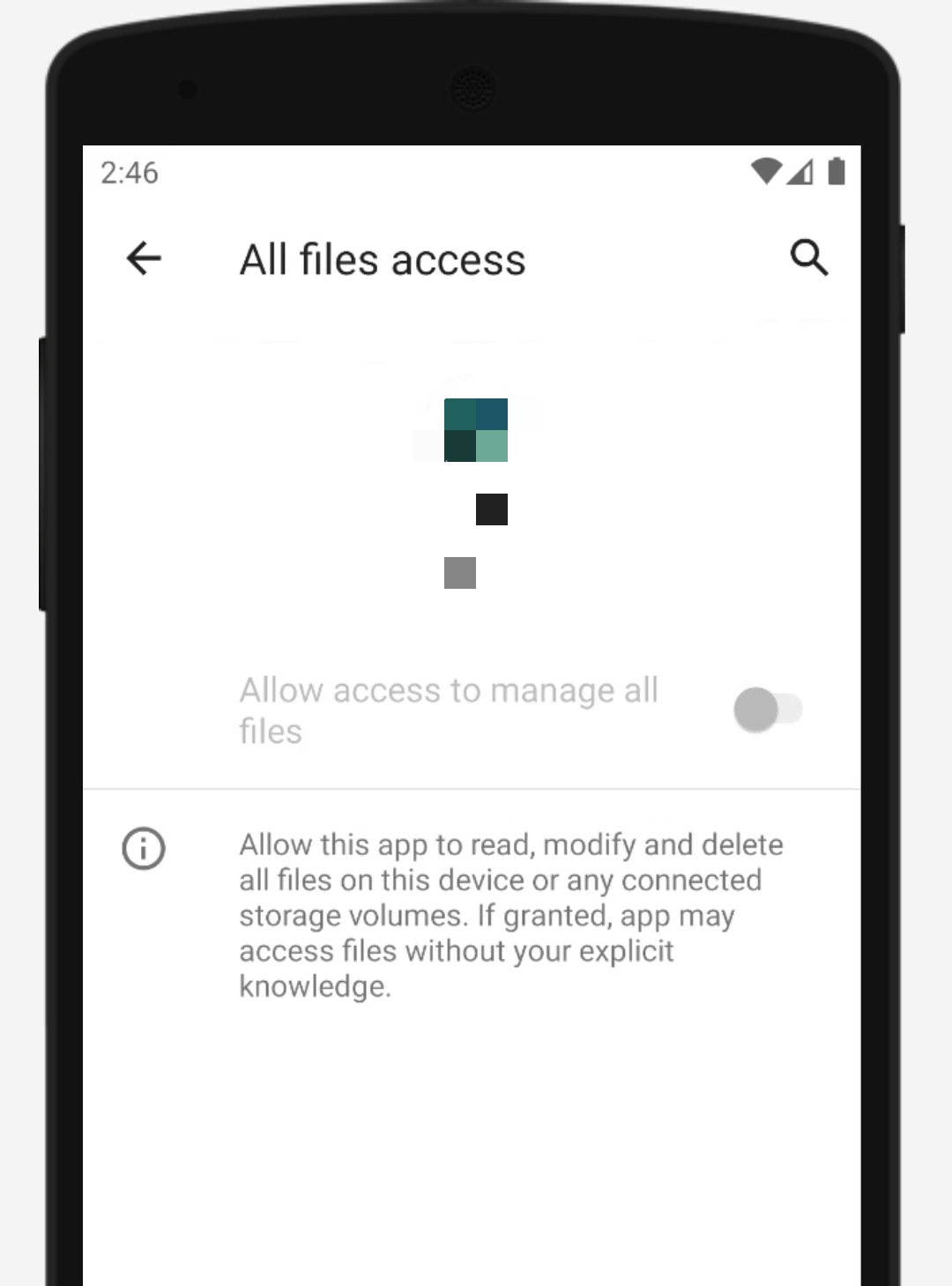 scoped storage "All Files Permission" setting option GREYED OUT