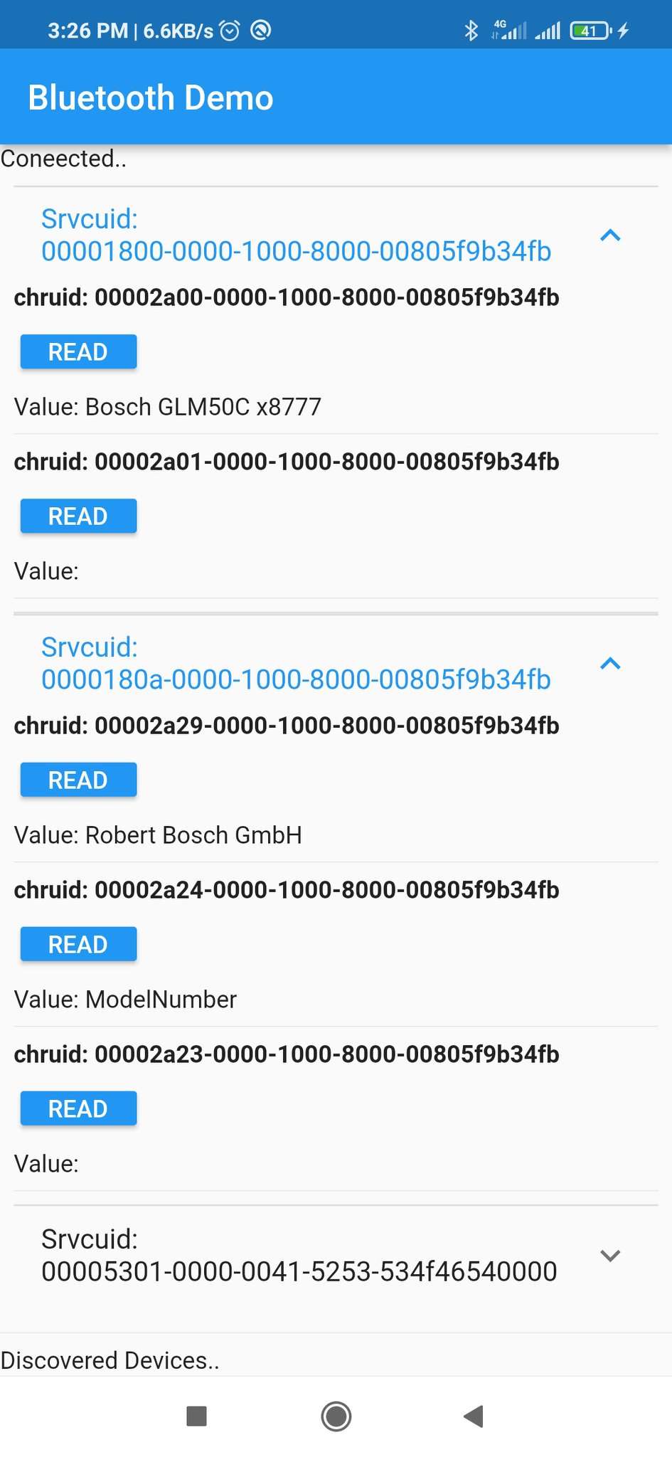 How I can receive data from Bosch Laser measure Bluetooth device Using