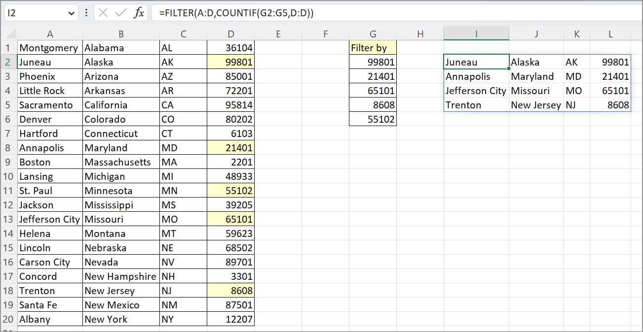 worksheet function Excel / Sheets How do I filter addresses based on