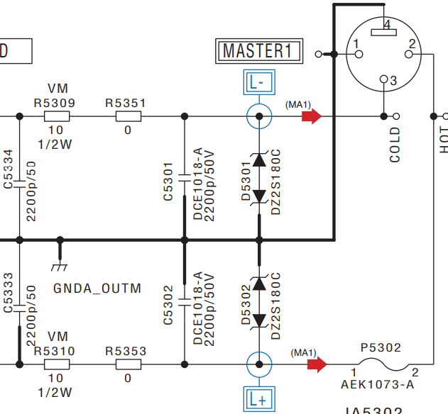 circuit design Zener diodes back to back on audio XLR outputs