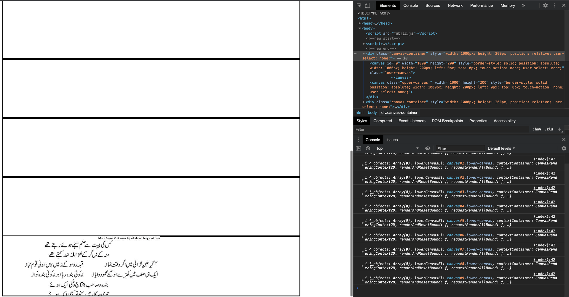 javascript Fabricjs Rendering multiple canvases in one document