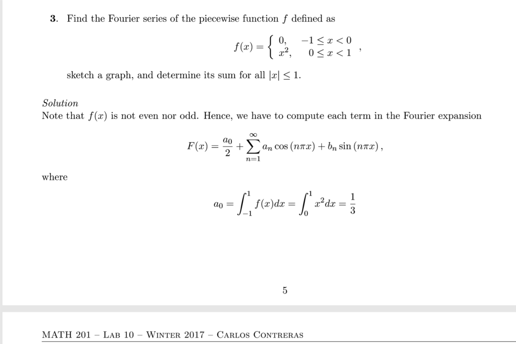 ordinary differential equations Fourier Series piecewise