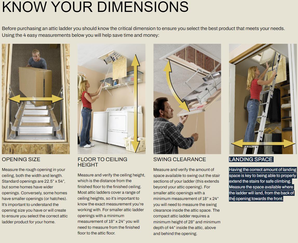 When considering a swing-down attic ladder, is landing space 