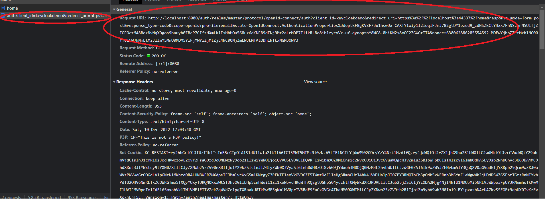 OpenID with keycloak, infinite redirect loop after successful login ASP