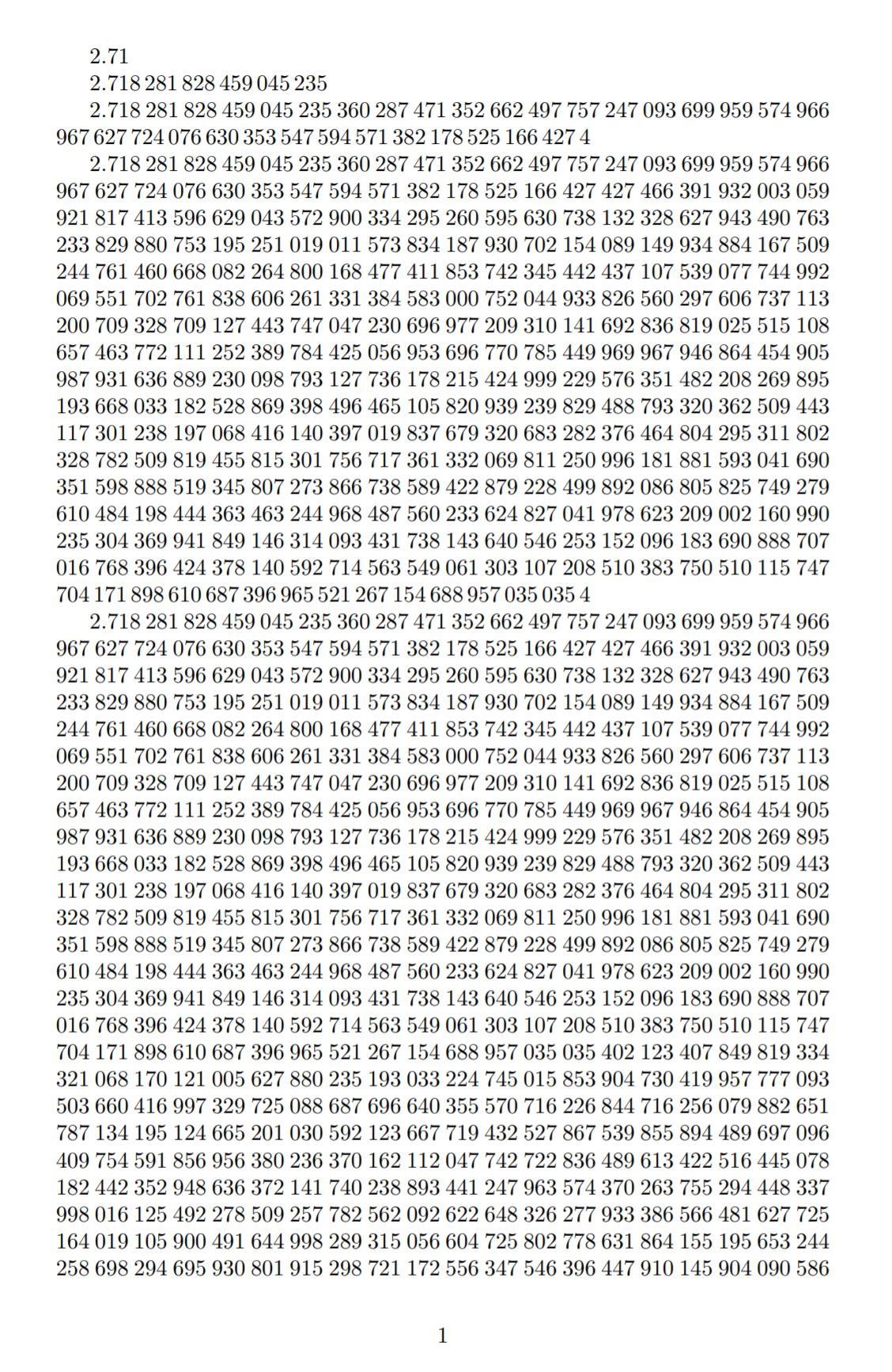 formatting Truncation of Napier’s number (e) to an amount of decimal