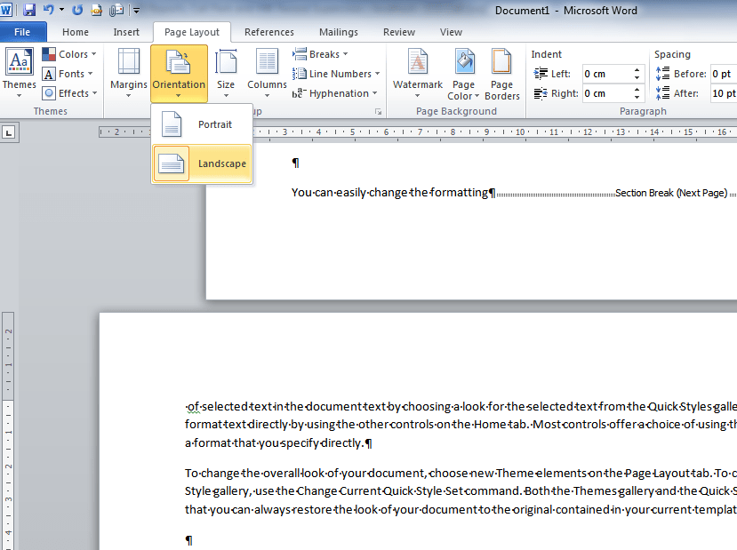 How can I make just one page of a Word document horizontal 