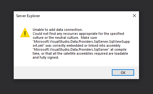 c# - What is this error? &ldquo;Unable to add data connection. Could not 