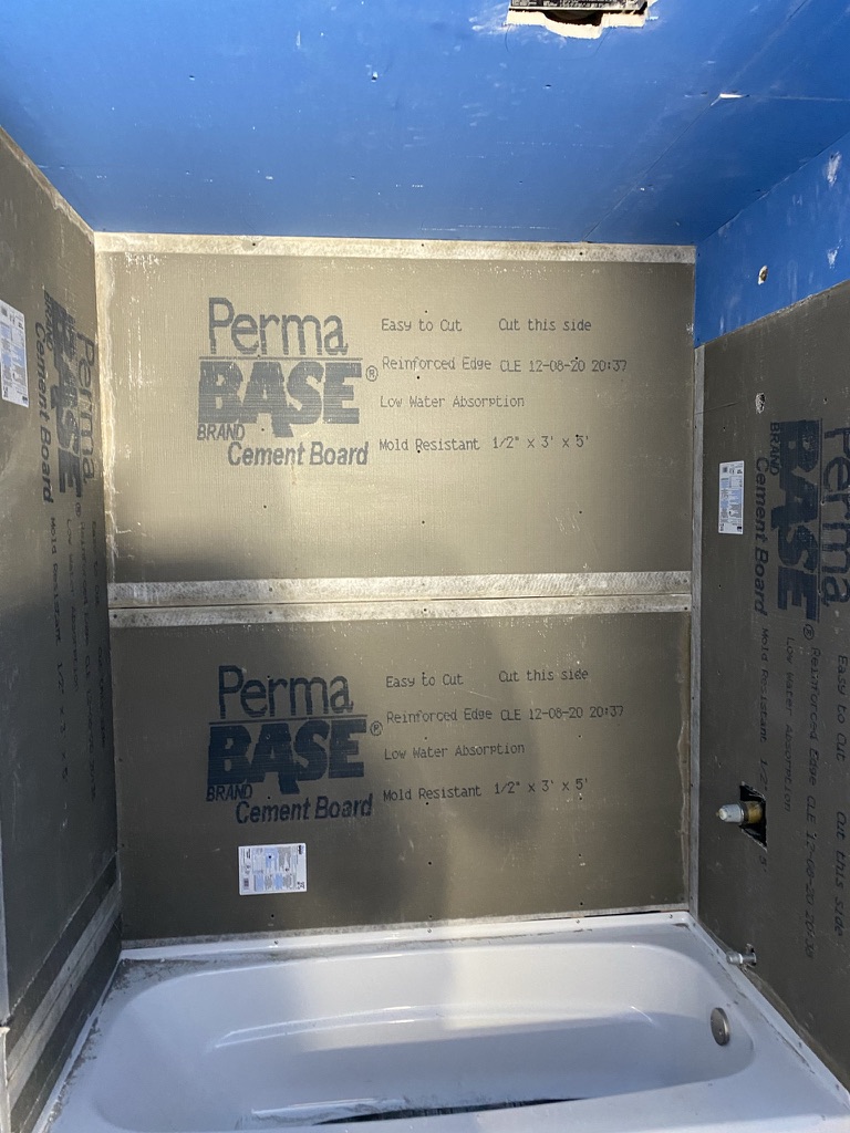 bathroom Cement Board versus Mold Resistant Drywall at Top of Bath