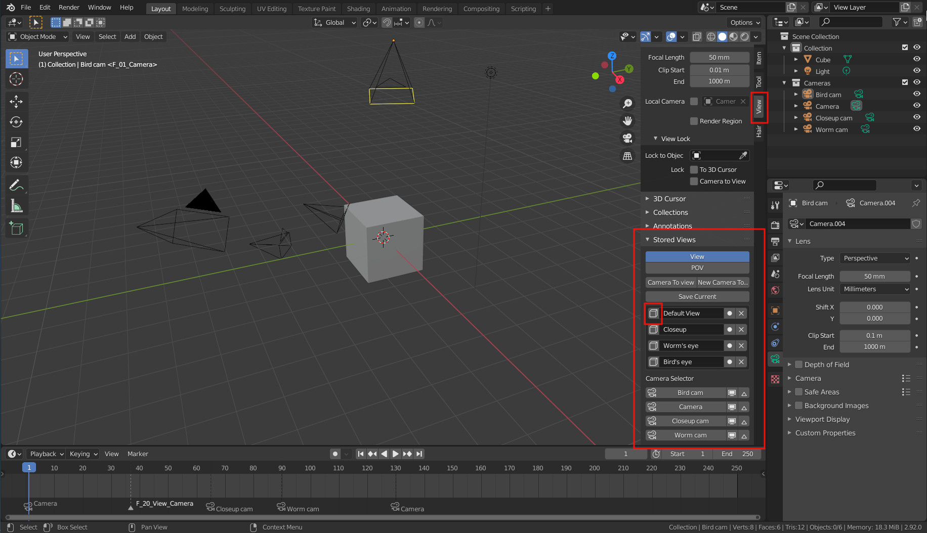 How to switch back to default view after switching to camera view in blender 2.92 Blender