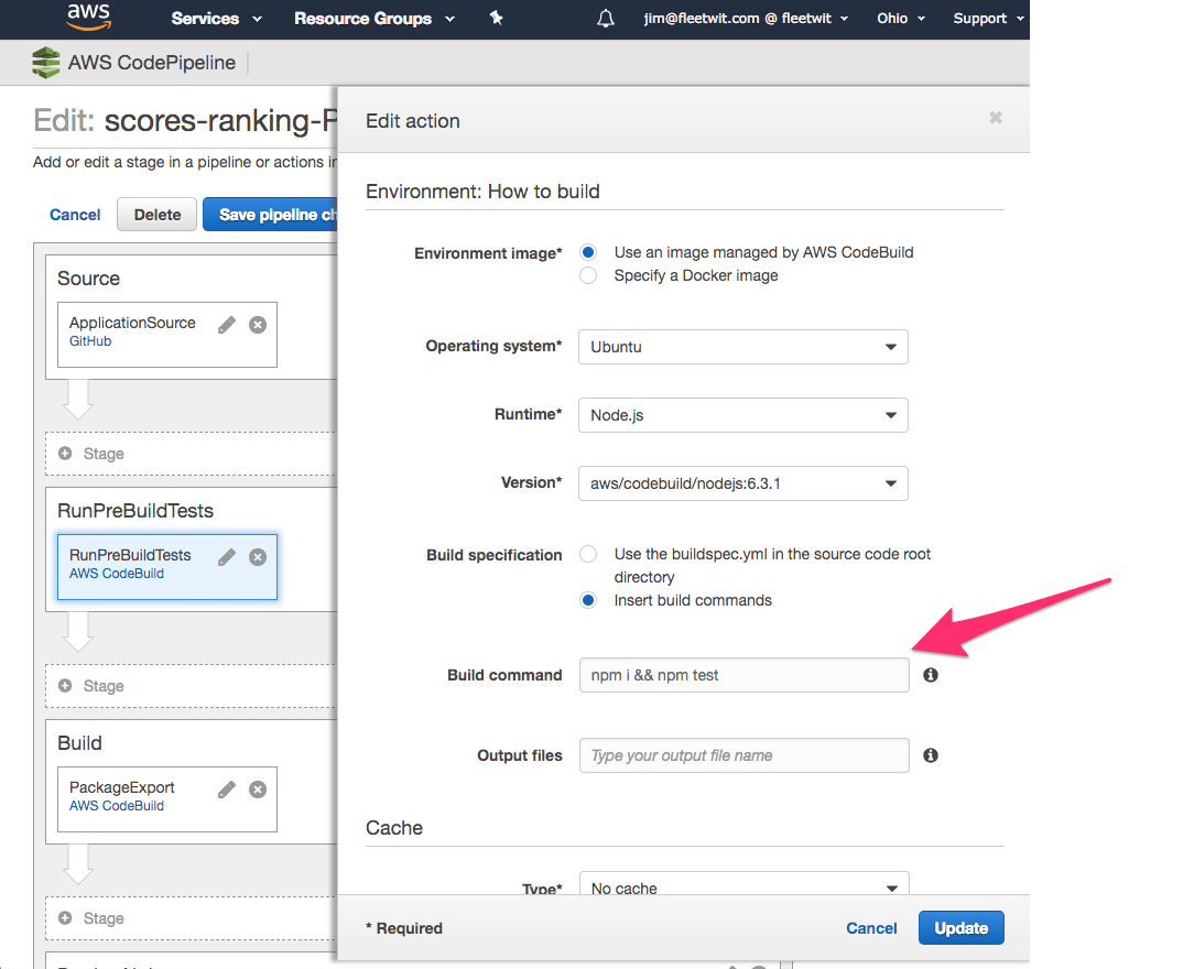 amazon web services - How Can I View / Edit Build Command Of An 