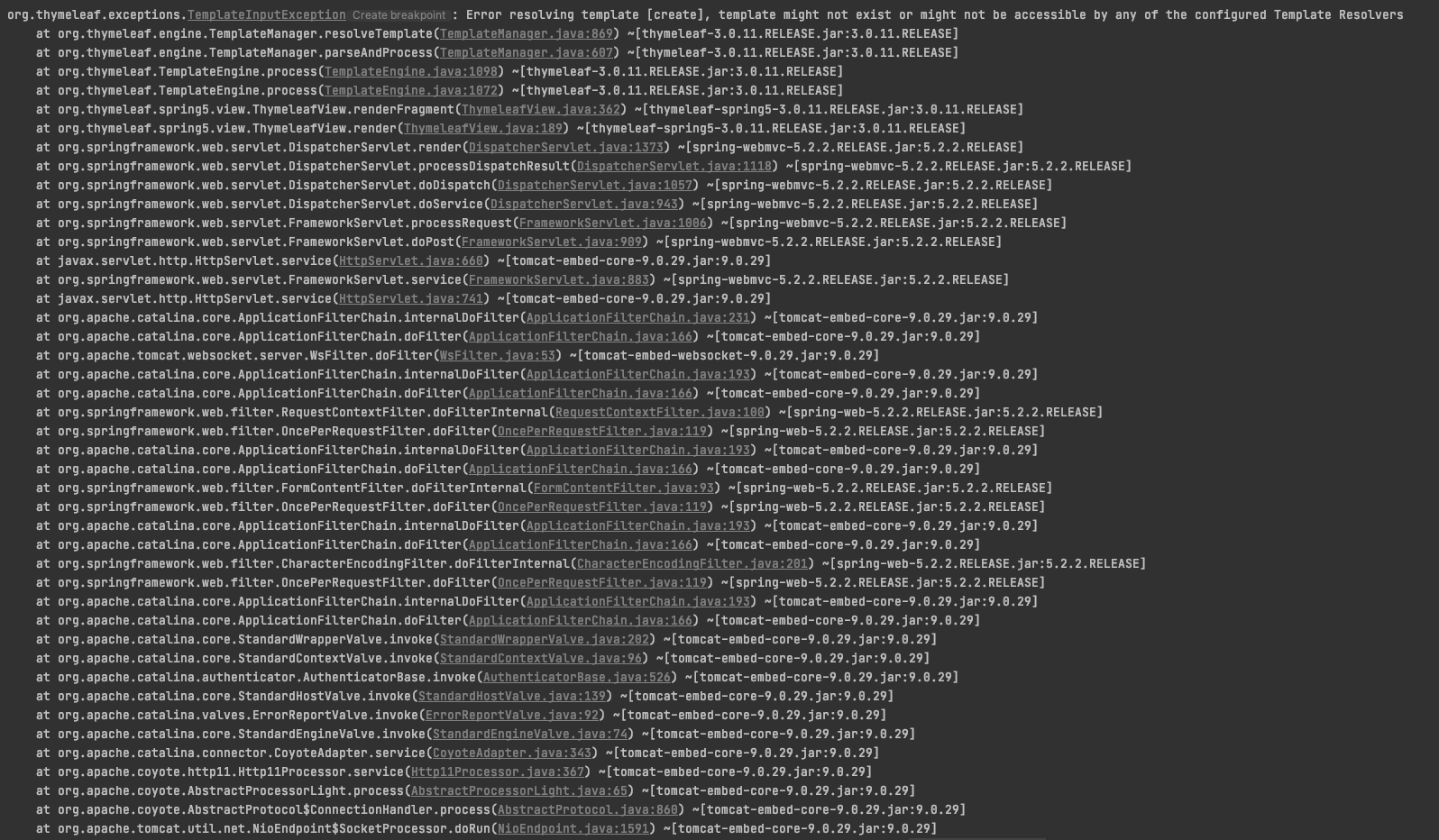 spring boot Error resolving template [create], template might not