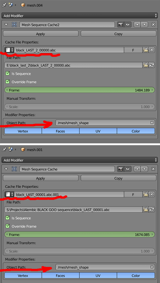 animation How to make two alembic Mesh Sequence Caches working