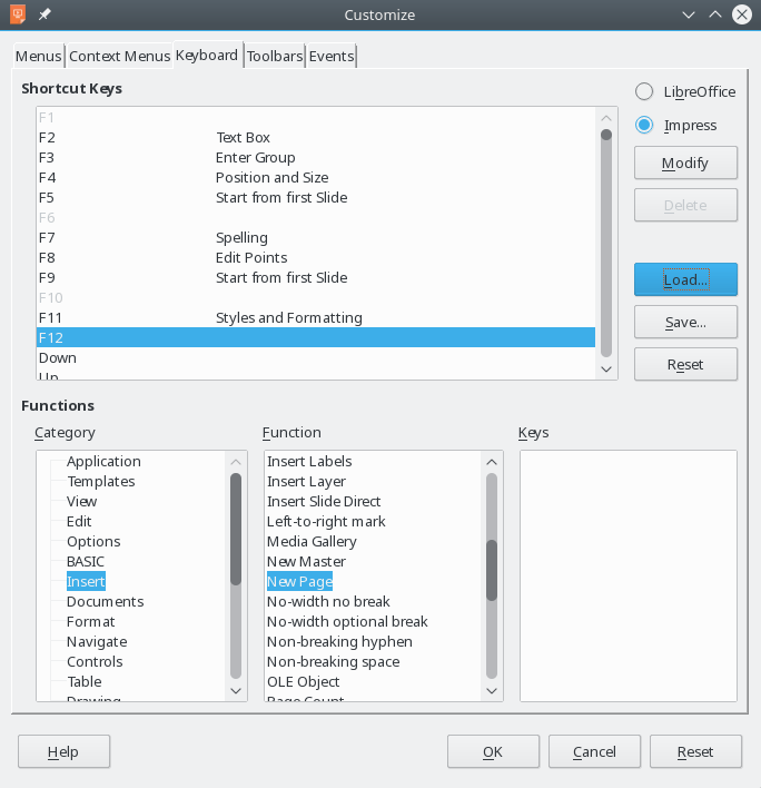 libreoffice impress Keyboard shortcut for inserting new slide Super User