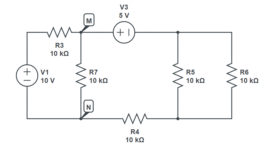 Find Thevenin equivalent of given circuit with two voltage sources