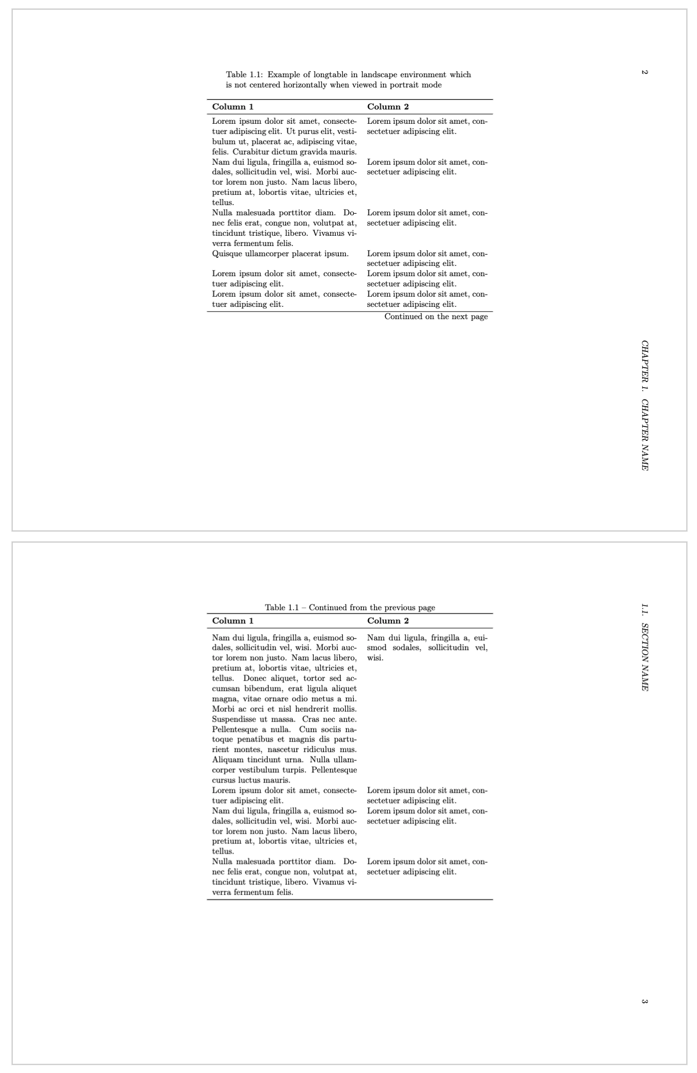tables Center longtable in landscape environment horizontally when