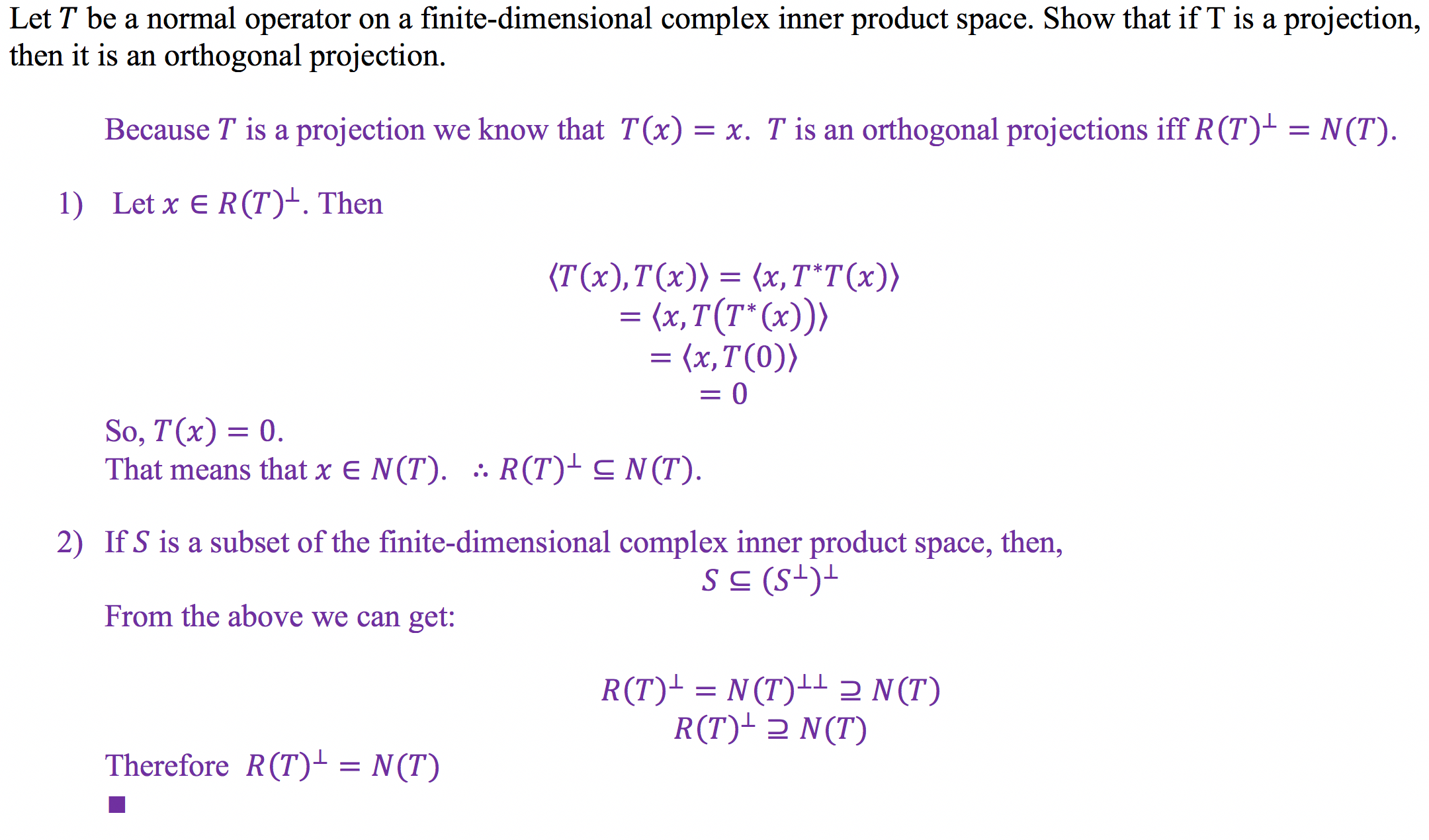 linear algebra Let T be a normal operator on a finitedimensional
