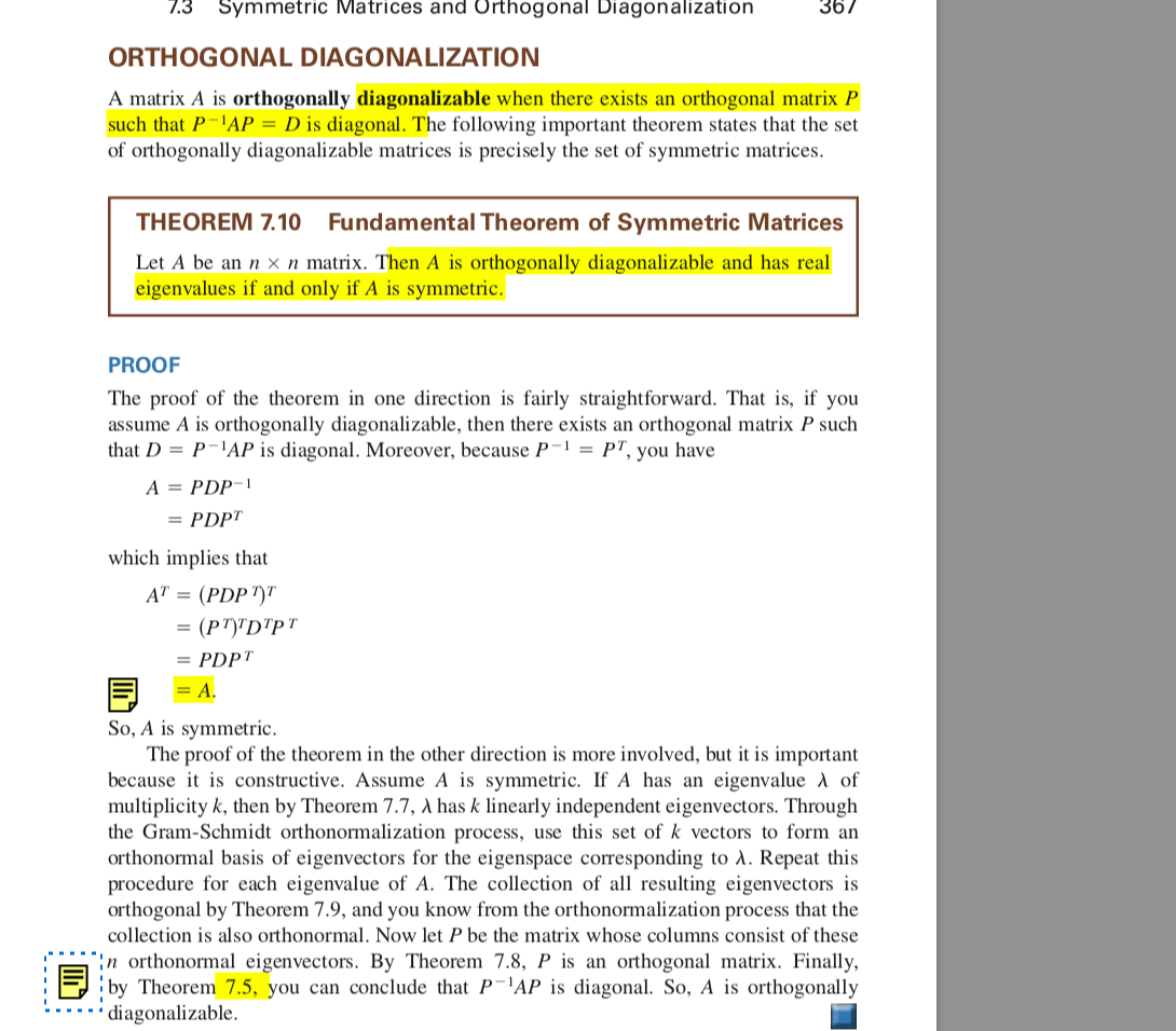 linear algebra Proof for why symmetric matrices are only orthogonally