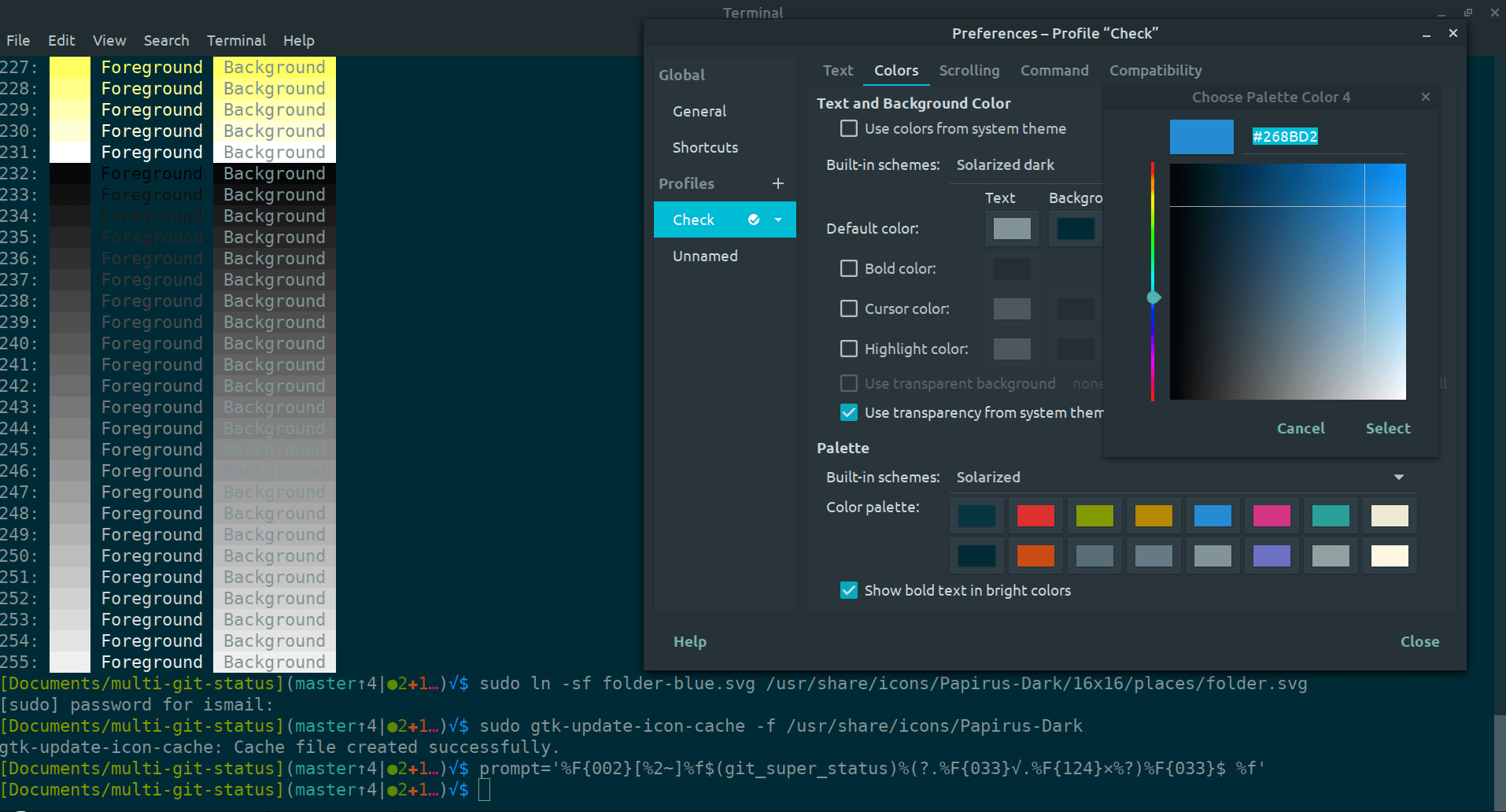 bash ANSI color code of solarized theme to customize my prompt