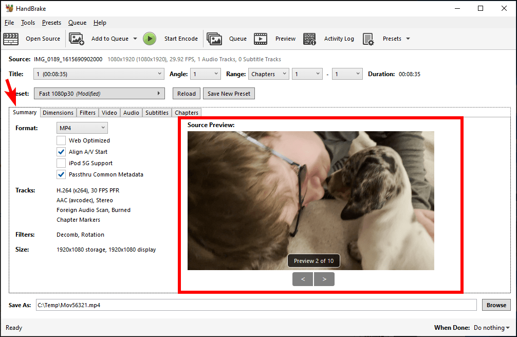 Can HandBrake flip/rotate a video? Super User