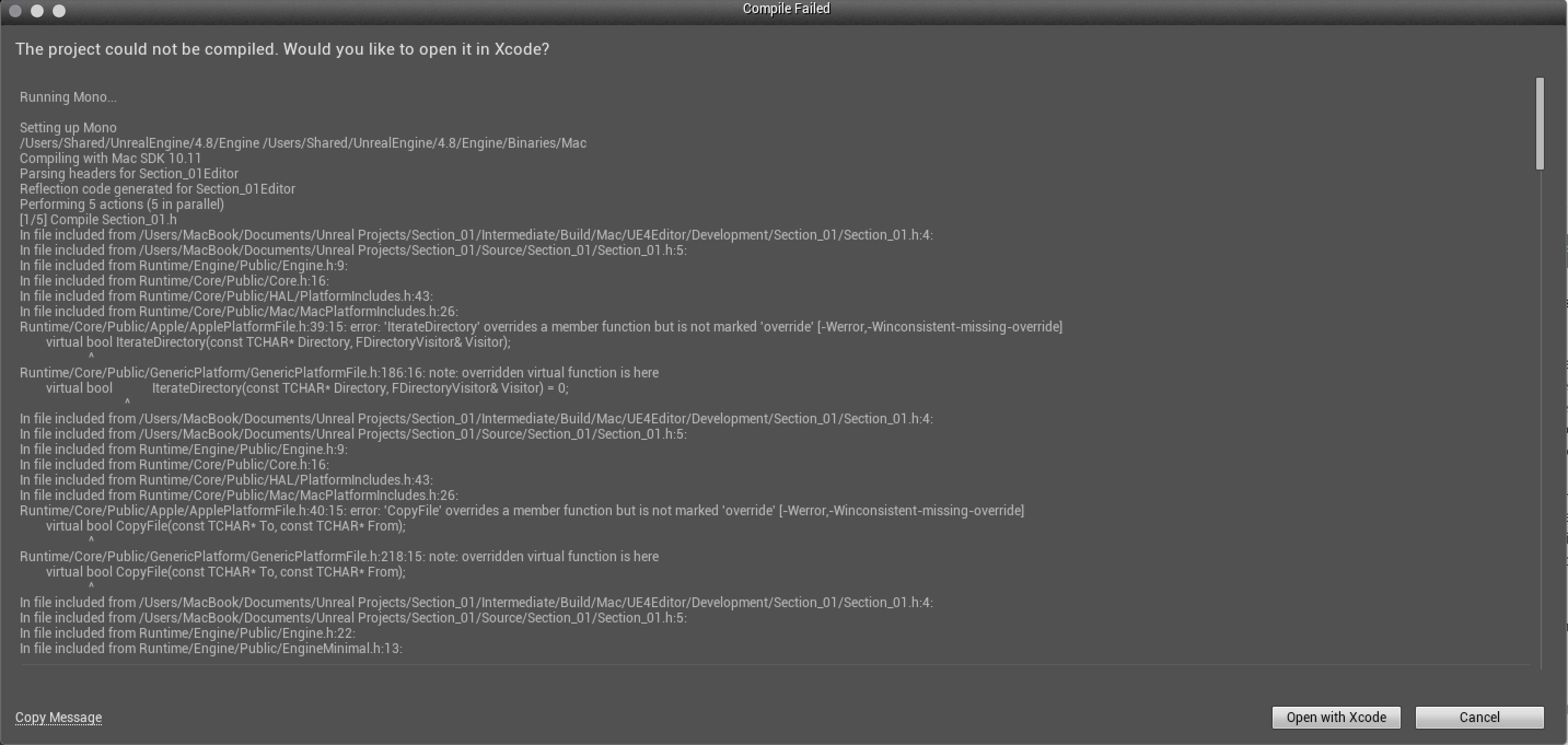 Why does compiling Unreal Engine fail in Xcode on OS X? - Game