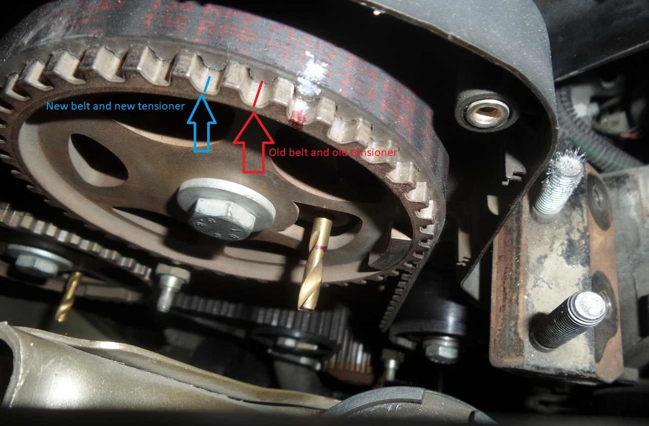 Timing belt location on the pulleys with the new tensioner - Motor
