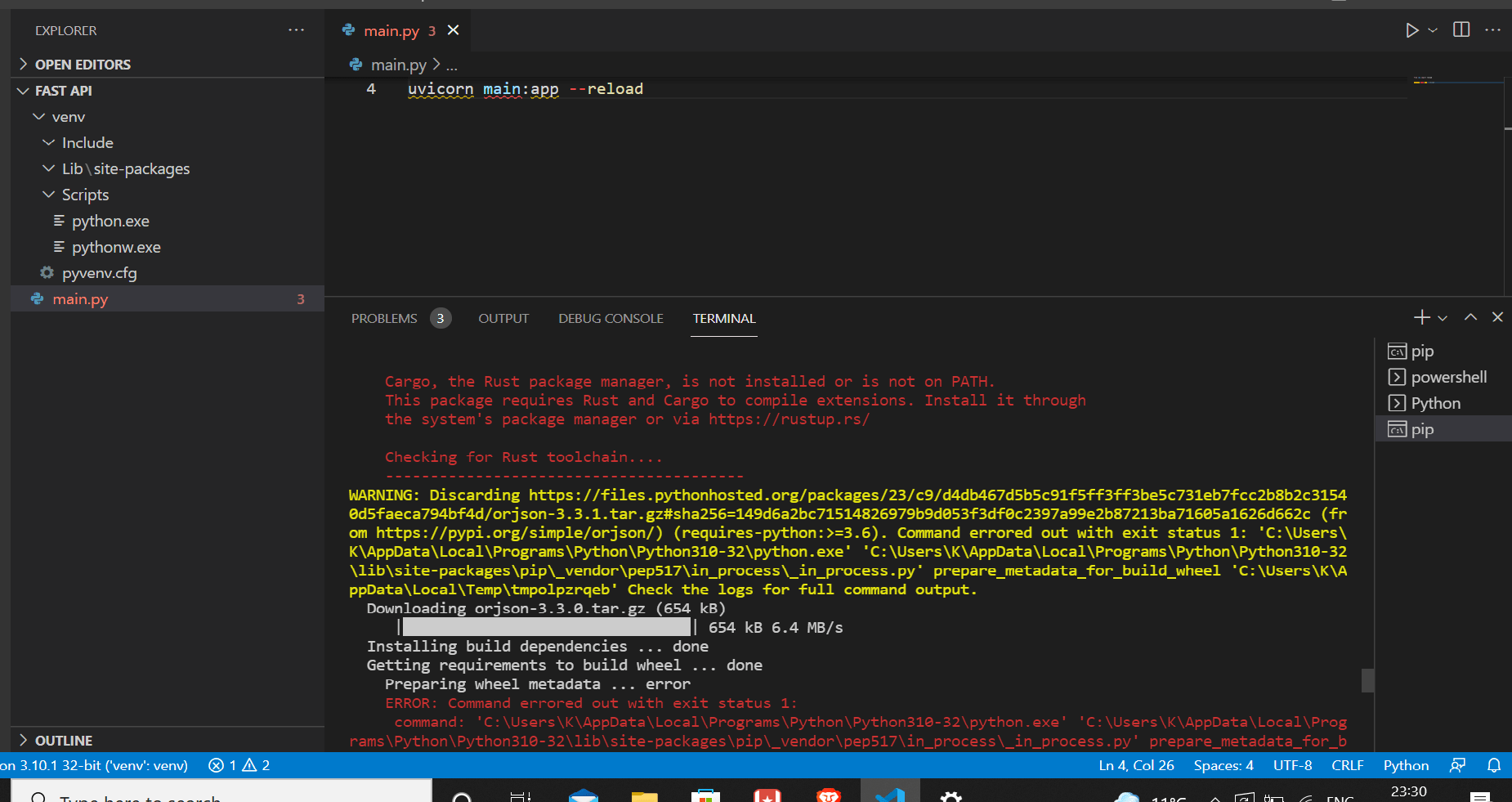 python - How to fix errors with &ldquo;wheel metadata&rdquo; and &ldquo;Rust 