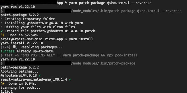 react native - Remove a patch that was created with yarn - Stack 
