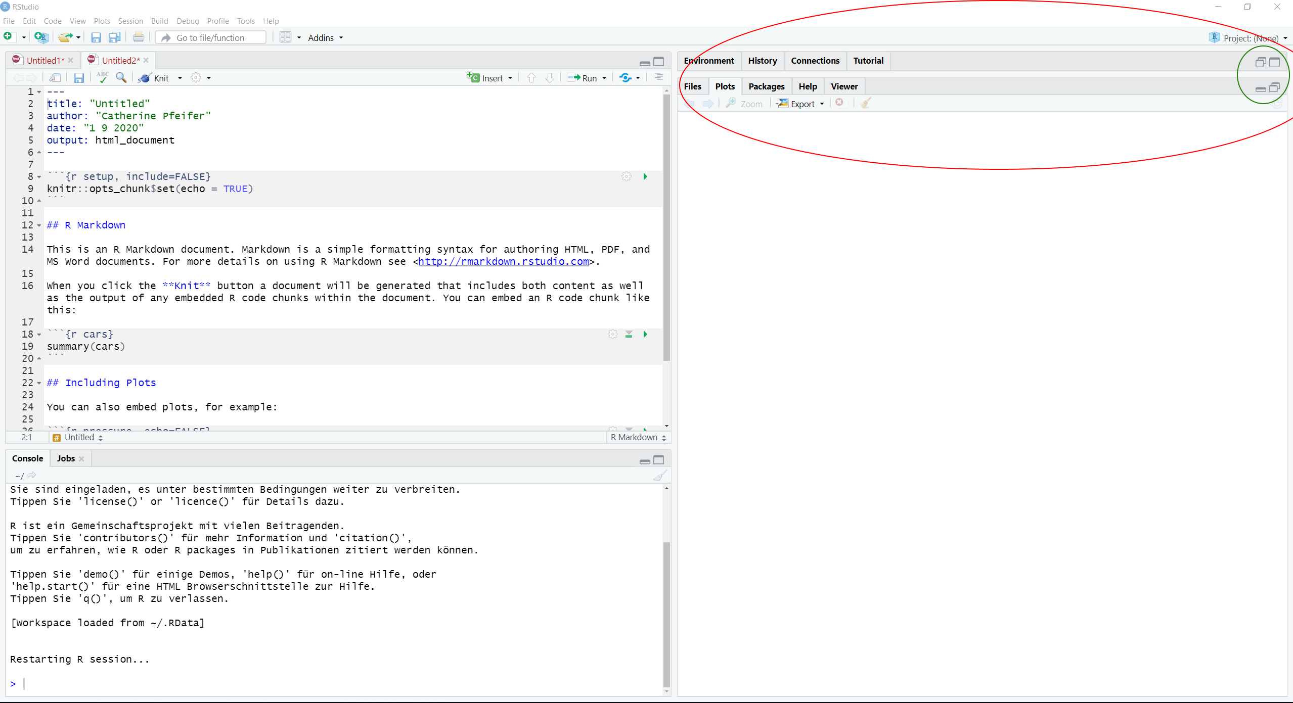 rstudio Pane layout in R studio showing fully all four panes fully
