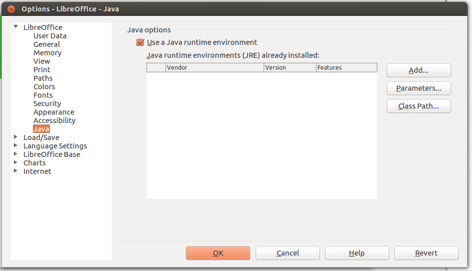 Libreoffice does not detect Java on fresh install of 12.10 how to make