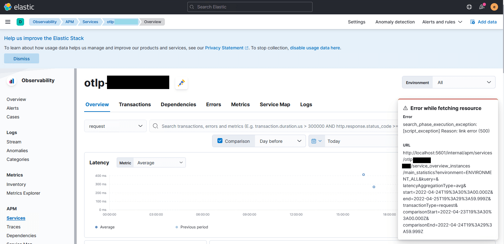 core ElasticSearch and Apm search phase execution exception