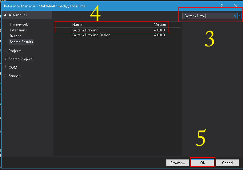 c System.drawing namespace not found under console application