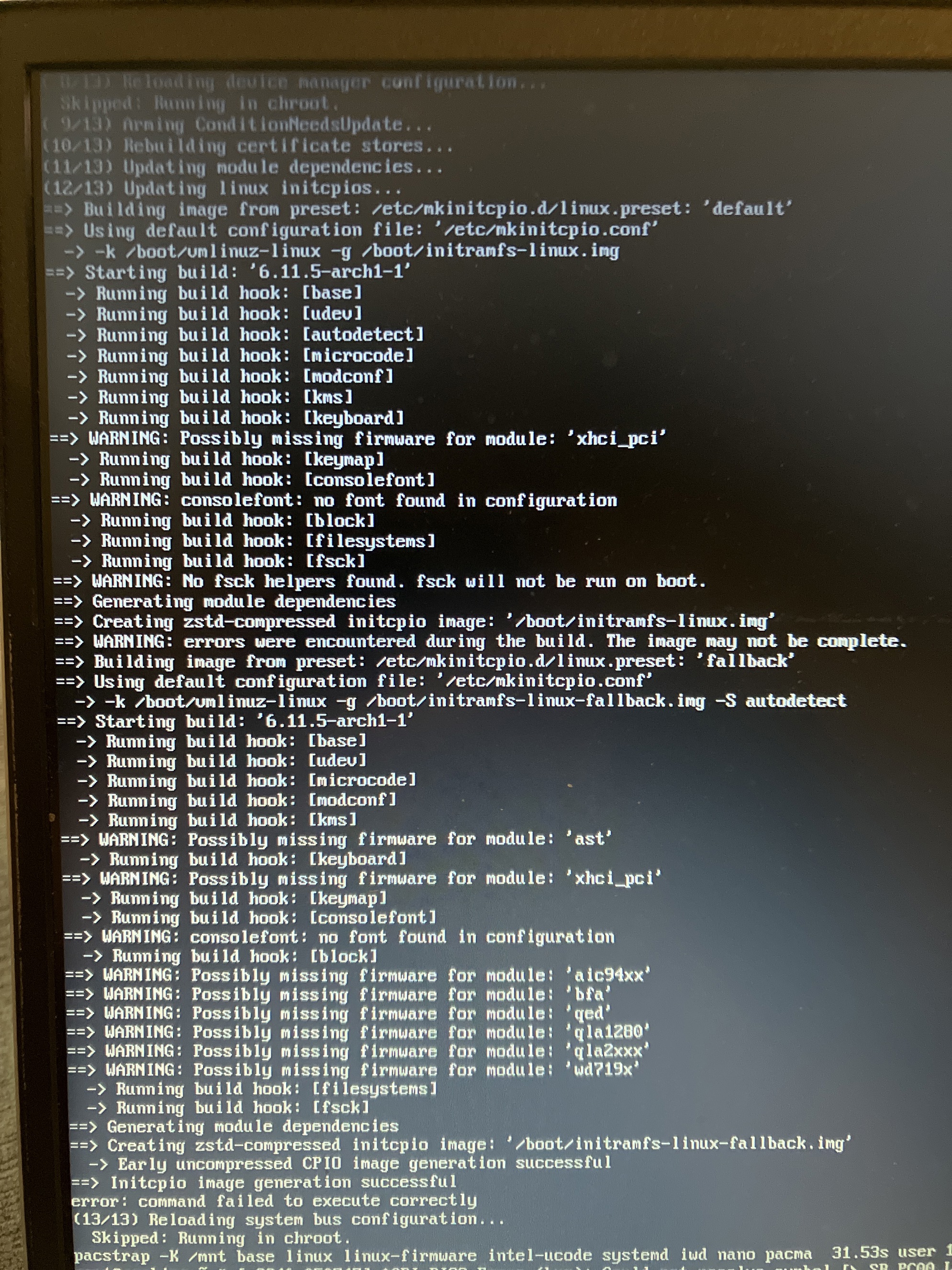 arch linux Pacstrap K fails with unhelpful error message Unix