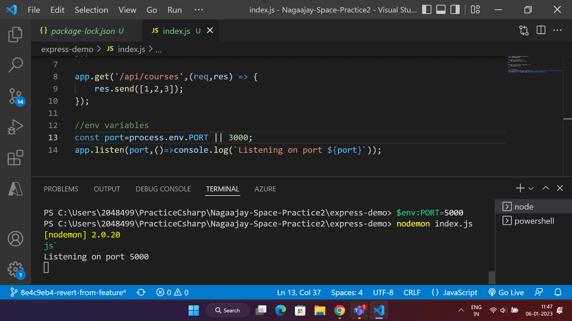 node.js not able to set process.env.PORT variable in windows for node
