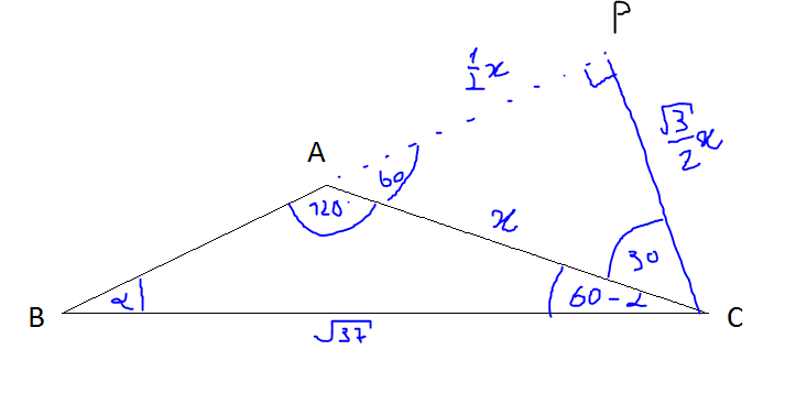 geometry - Trigonometric solution for finding the lengths of an obtuse